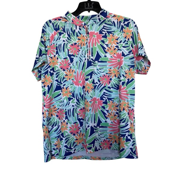 Emerald 18 Women’s Sz L Golf Top 1/4 Zip Floral Print Active Performance - Picture 1 of 7